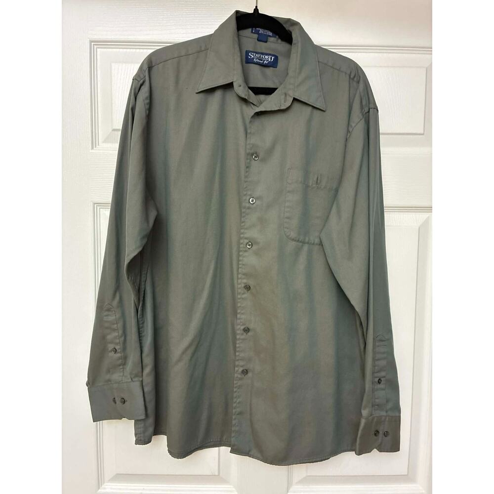 Stafford Relaxed Fit Men's 3XL Olive Green Long‎ Sleeve Button Down Shirt